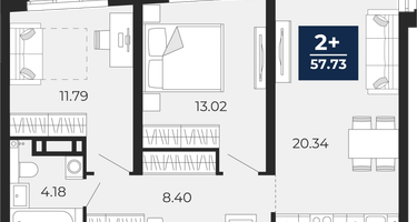 2-к. квартира, 57&nbsp;м²