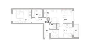 2-к. квартира, 65&nbsp;м²