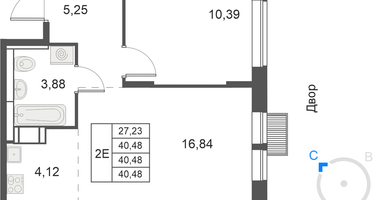 2-к. квартира, 40&nbsp;м²