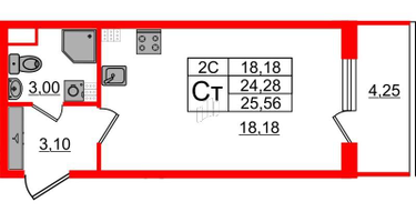 Студия, 24&nbsp;м²