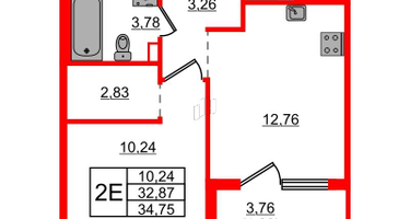 1-к. квартира, 34&nbsp;м²