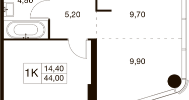 1-к. квартира, 44 м²