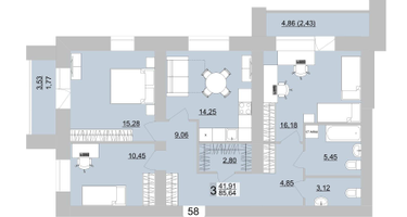 3-к. квартира, 89&nbsp;м²