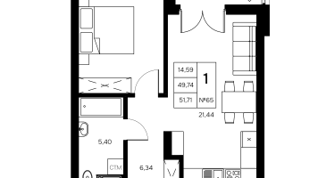 1-к. квартира, 51&nbsp;м²