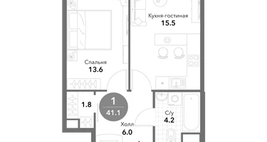 1-к. квартира, 41&nbsp;м²