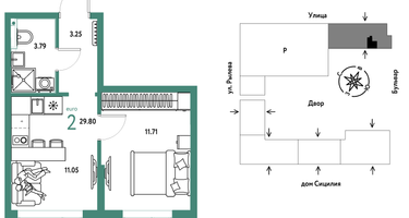 2-к. квартира, 29 м²