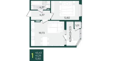 1-к. квартира, 45 м²