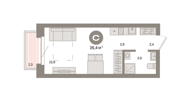 Студия, 26&nbsp;м²