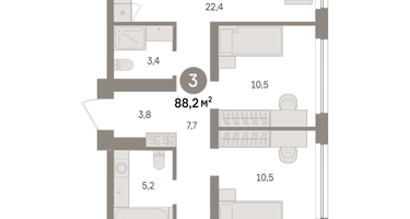 3-к. квартира, 88&nbsp;м²