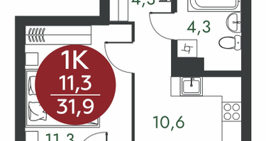 1-к. квартира, 31 м²