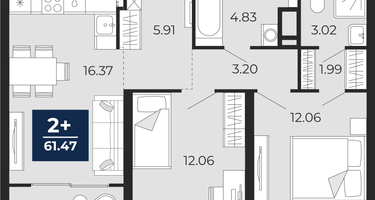 2-к. квартира, 59 м²
