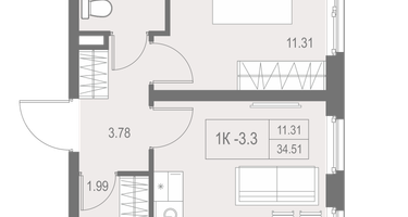 1-к. квартира, 34&nbsp;м²