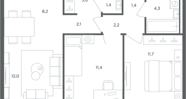 3-к. квартира, 58 м²