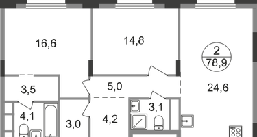 2-к. квартира, 78&nbsp;м²