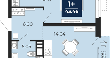 1-к. квартира, 42&nbsp;м²