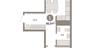 1-к. квартира, 48&nbsp;м²