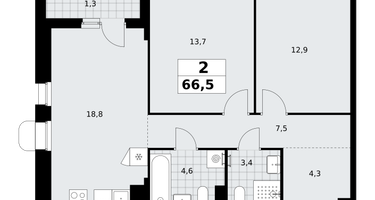 2-к. квартира, 66 м²