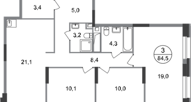 3-к. квартира, 84&nbsp;м²