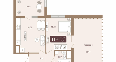 1-к. квартира, 78&nbsp;м²