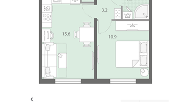 1-к. квартира, 34&nbsp;м²