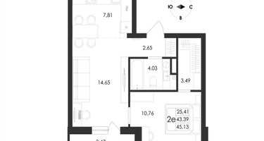 2-к. квартира, 45&nbsp;м²