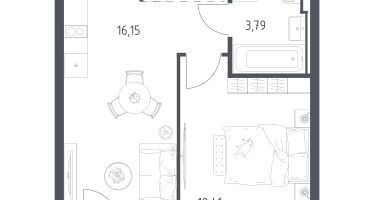 1-к. квартира, 33&nbsp;м²
