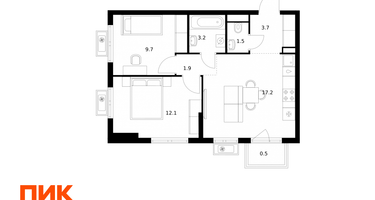 2-к. квартира, 49 м²