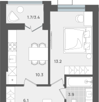 1-к. квартира, 35 м²