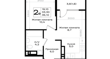 2-к. квартира, 35&nbsp;м²