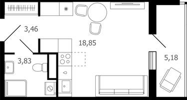 Студия, 28&nbsp;м²
