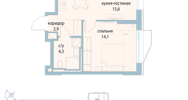 1-к. квартира, 36 м²