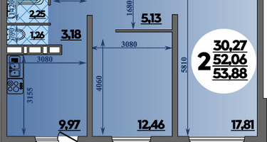 2-к. квартира, 53 м²