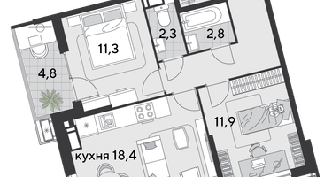 2-к. квартира, 64 м²