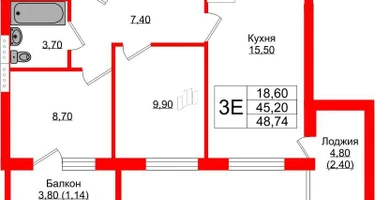 2-к. квартира, 48&nbsp;м²