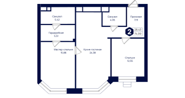 2-к. квартира, 74&nbsp;м²