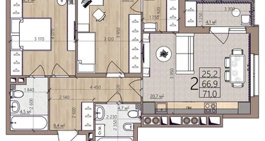 2-к. квартира, 71&nbsp;м²