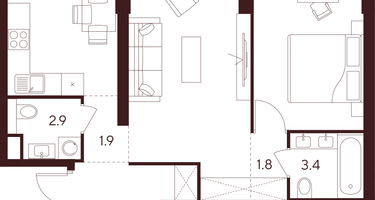 2-к. квартира, 53&nbsp;м²