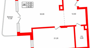 1-к. квартира, 82 м²