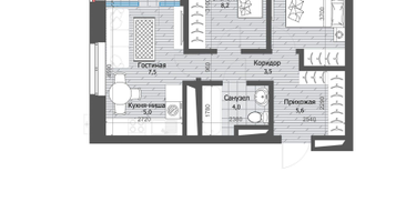 2-к. квартира, 46&nbsp;м²