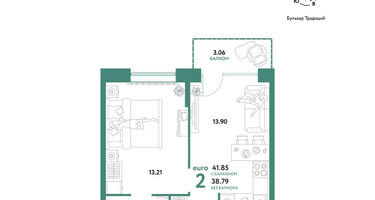 2-к. квартира, 41 м²
