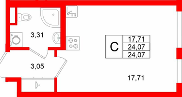 Студия, 24 м²