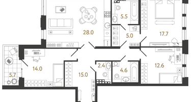 3-к. квартира, 104&nbsp;м²