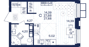 Студия, 27,9&nbsp;м²