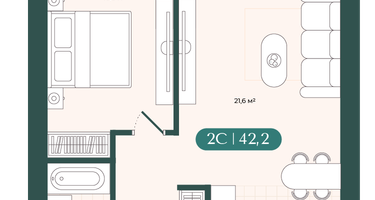 2-к. квартира, 42&nbsp;м²