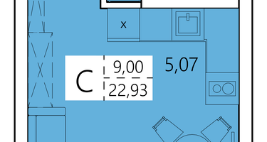 Студия, 22 м²