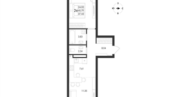 2-к. квартира, 47&nbsp;м²