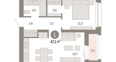 1-к. квартира, 47&nbsp;м²