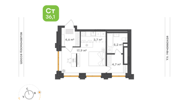 Студия, 36&nbsp;м²