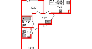 2-к. квартира, 52 м²