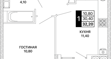 1-к. квартира, 32&nbsp;м²